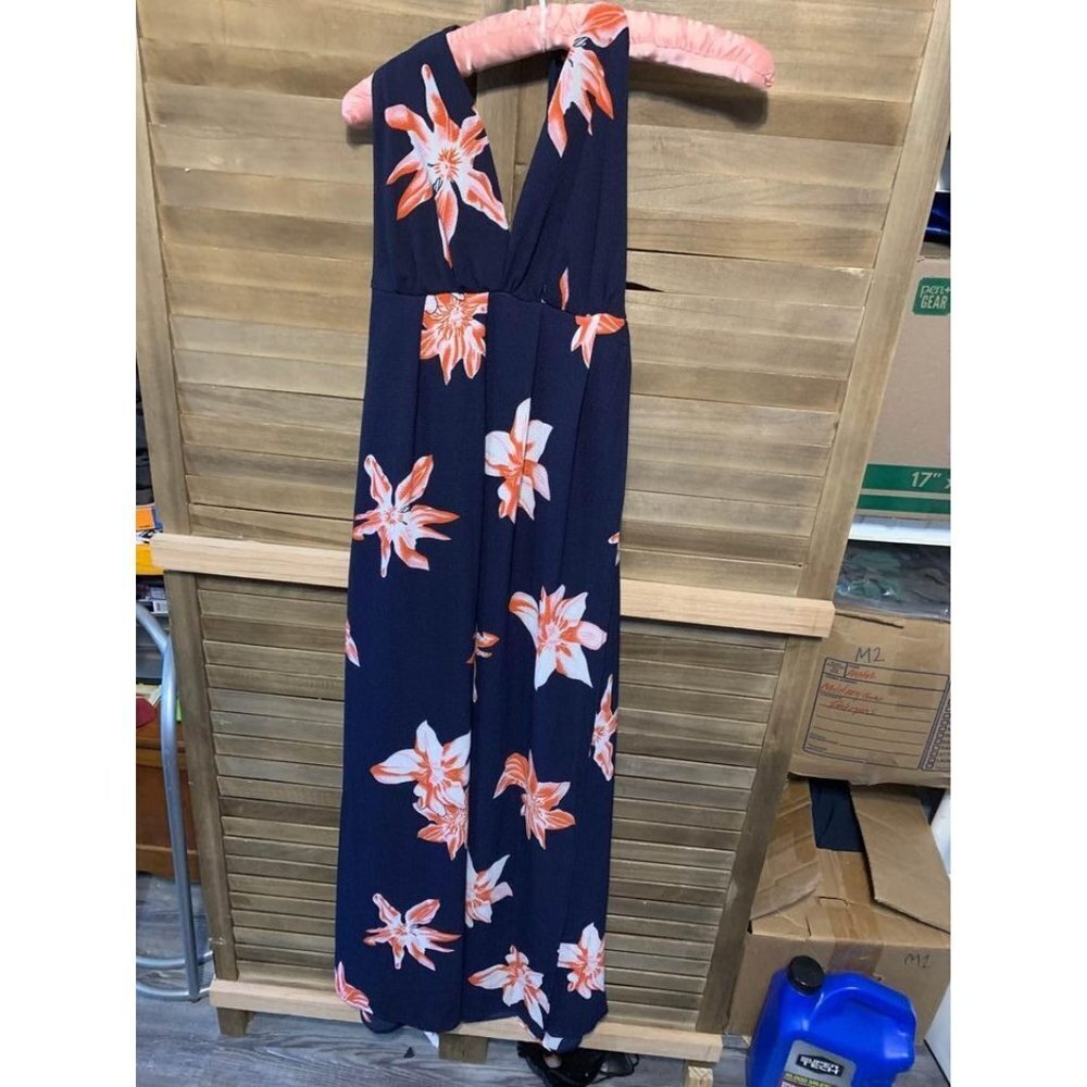 Simplee Tropical Maxi Halter Dress Size Small Blue Business Casual Vacation Y2K